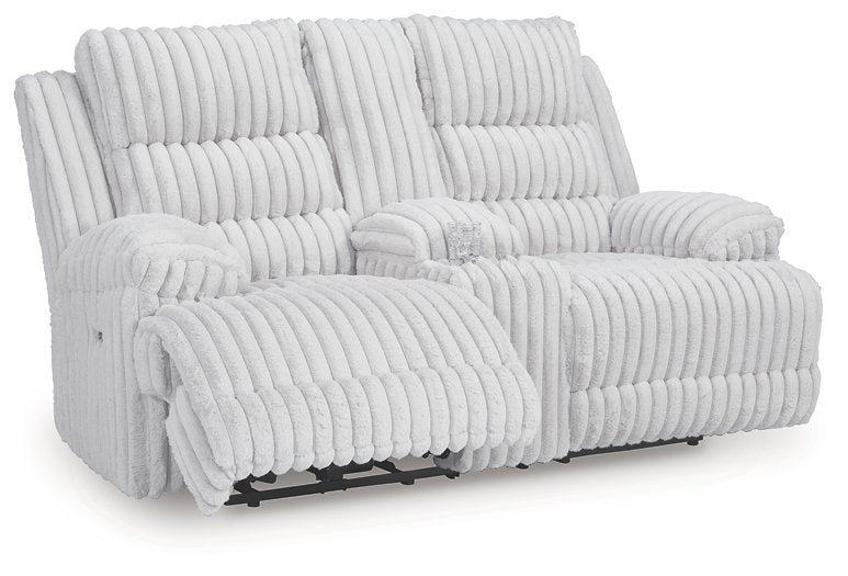 Rhines Falls Power Reclining Loveseat with Console - Woo Town Furniture (Worcester,MA)