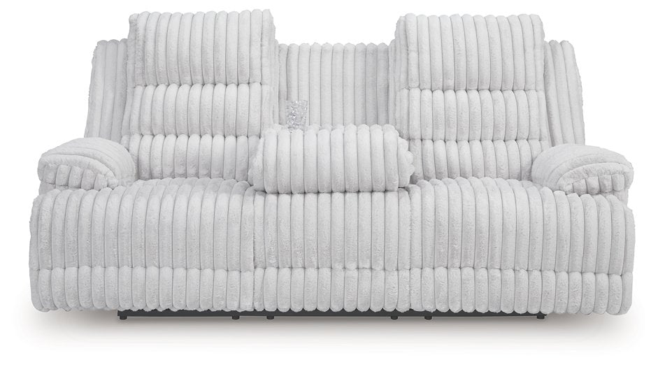 Rhines Falls Power Reclining Sofa with Drop Down Table - Woo Town Furniture (Worcester,MA)