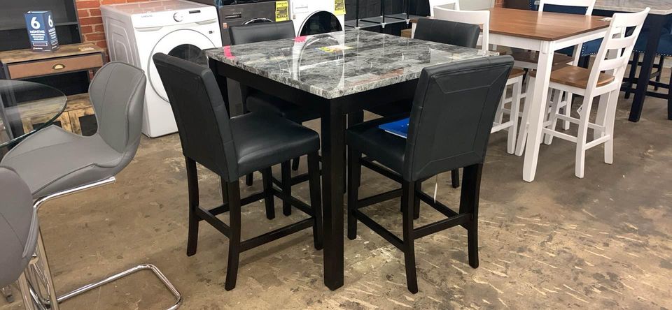 Pub Style Dark Marble Table Set