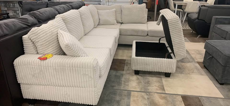 5 seater Creme colored sectional - Woo Town Furniture (Worcester,MA)