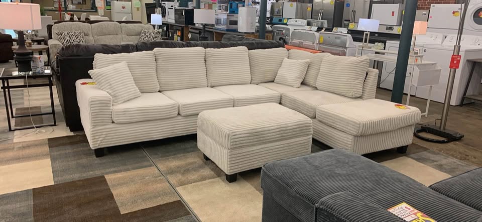 5 seater Creme colored sectional - Woo Town Furniture (Worcester,MA)