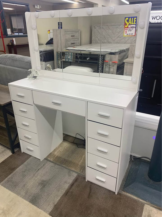 New White Vanity with Lights & Storage