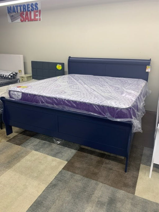 New Dark Blue King Sleigh Bed - Woo Town Furniture (Worcester,MA)