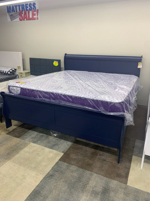 New Dark Blue King Sleigh Bed - Woo Town Furniture (Worcester,MA)