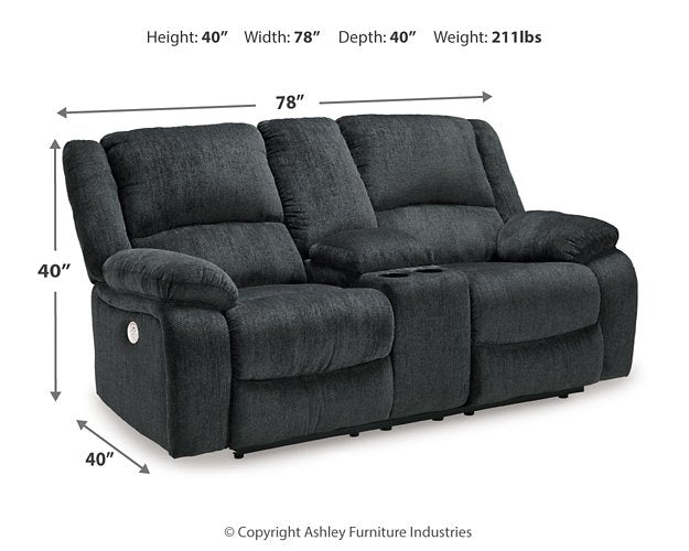 Draycoll Power Reclining Loveseat with Console - Woo Town Furniture (Worcester,MA)
