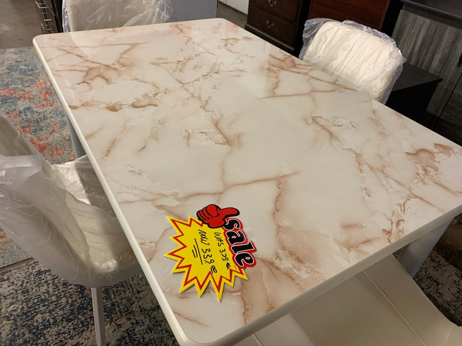 White & Brown Marble Design Table and chairs