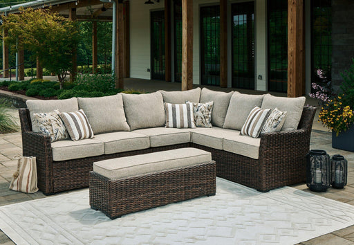 Brook Ranch Outdoor Sofa Sectional/Bench with Cushion (Set of 3) - Woo Town Furniture (Worcester,MA)