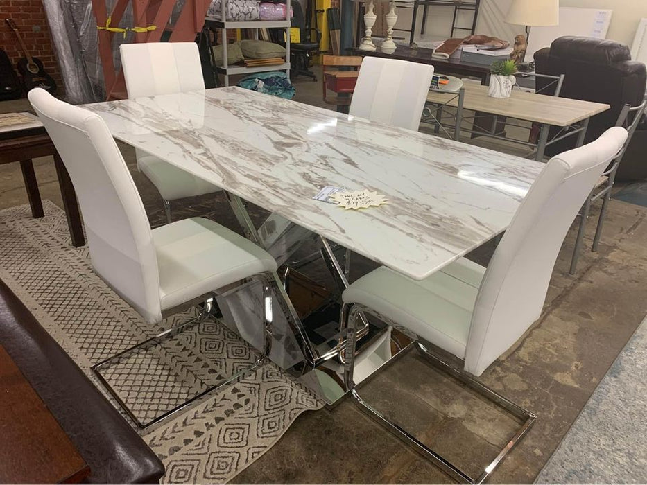 White Glass top table with Chrome base