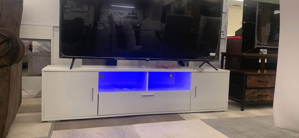 New White Tv stand with LED lights - Woo Town Furniture (Worcester,MA)